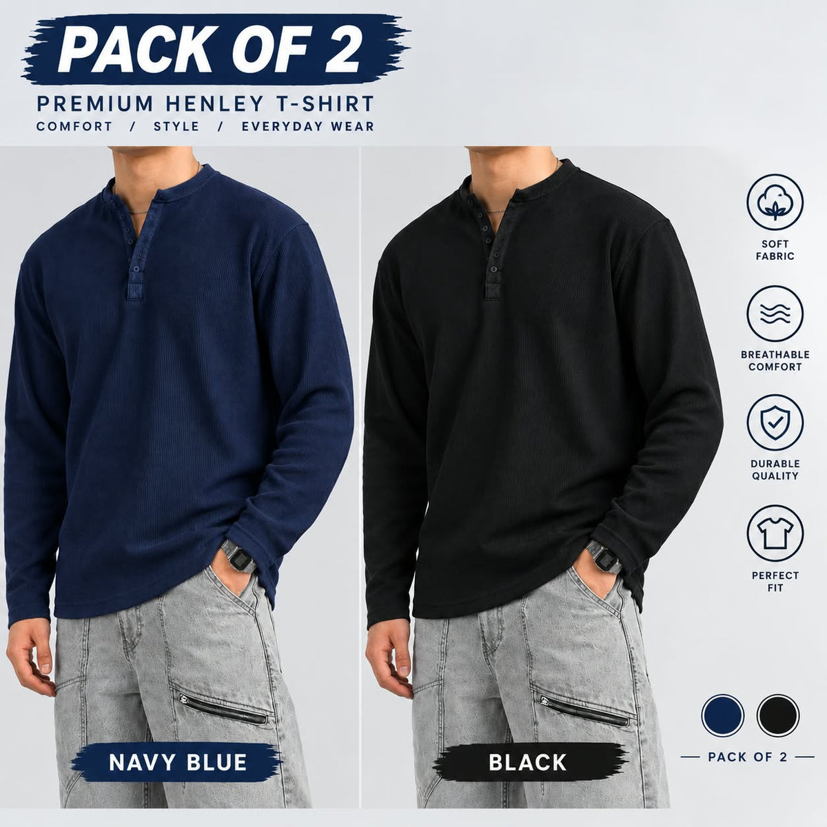 Premium Henley T-Shirt — Stylish Look, Comfortable Fit