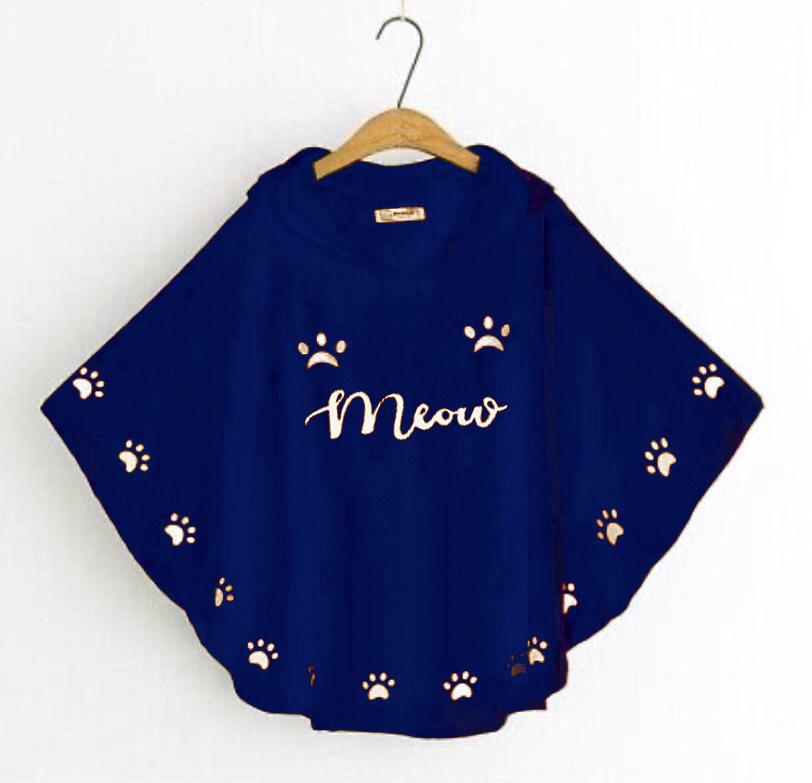 Round Style Meow Hooded Poncho For women  Double Fleece