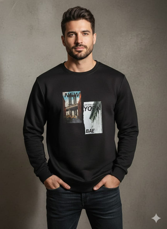 “New York DTF Printed Polyester Fleece Sweatshirt for Men – Ultra Soft,